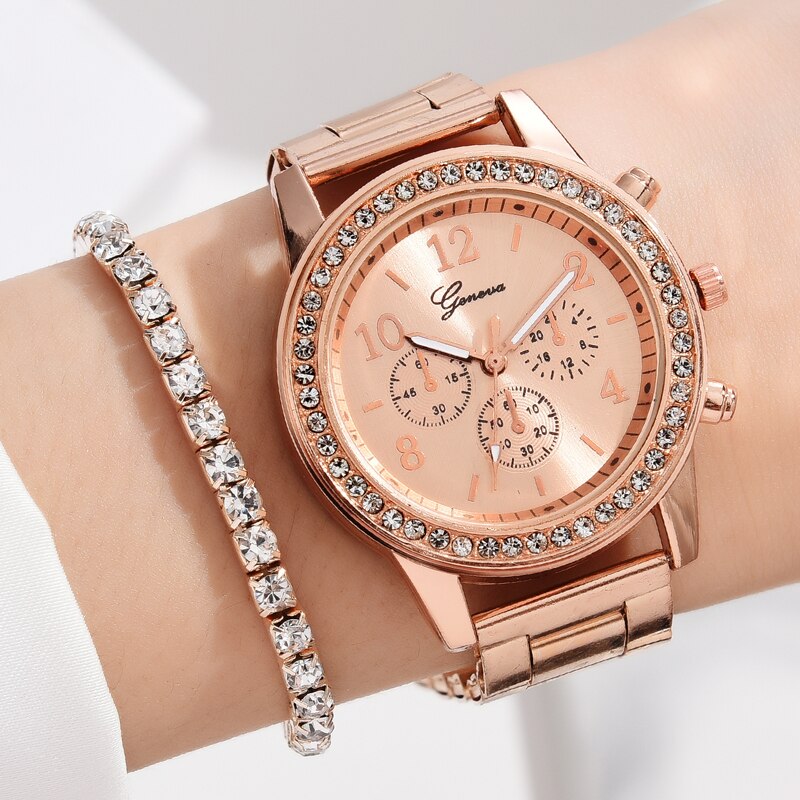 kit Relógio, pulseira, cordão e Anel Rose Gold Premium